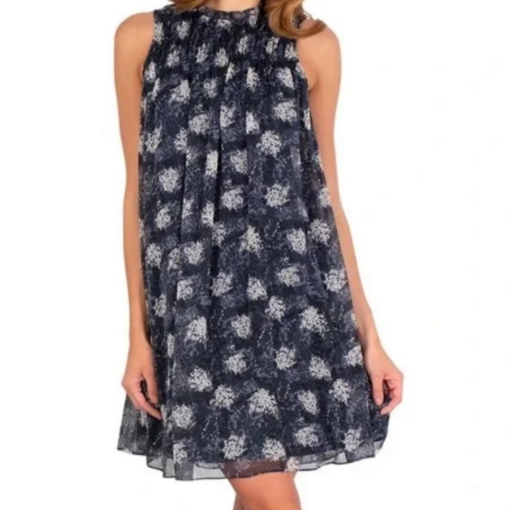 Joie, sleeveless blue and grey pleated swing dress. XL